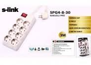 S-LINK SPG4-8-30 3M 8Lİ AKIM KOR, GRİ PRİZ